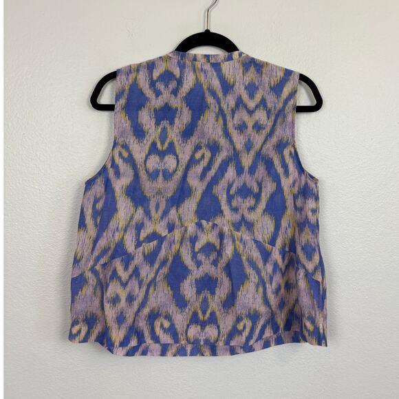 MARIACHER. Ethnic Lavender Print Button Front Silk Cotton Sleeveless Blouse S - Picture 2 of 4
